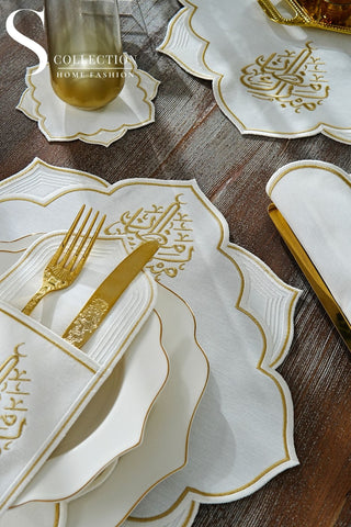 Ramadan Najma Gold Embroidered Full Placemat Set, 26 Pieces for 6