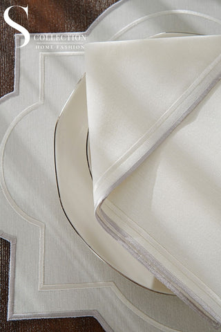 Milan Silver & Off White Embroidered Placemat Set, 24 Pieces for 6