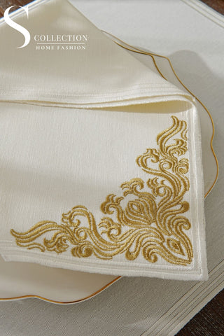 Evelyn Gold Embroidered Placemat Set, 24 Pieces for 6