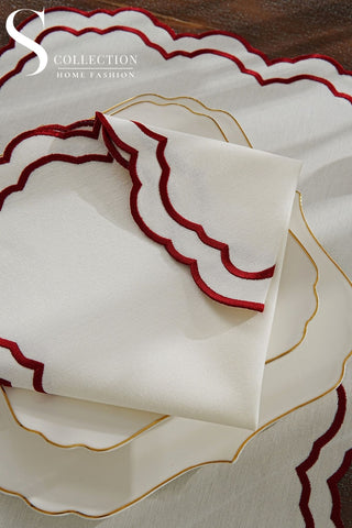 Gabriel Burgundy Embroidered Placemat Set, 24 Pieces for 6