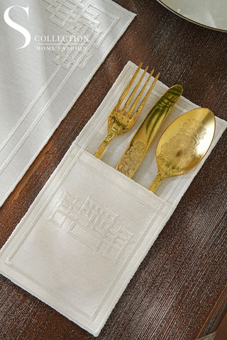 Pyramid Off White Embroidered Placemat Set, 24 Pieces for 6