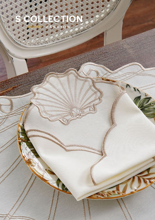 Marine Cappuccino Embroidered Placemat Set, 24 Pieces for 6