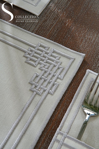 Pyramid Silver Embroidered Placemat Set, 24 Pieces for 6