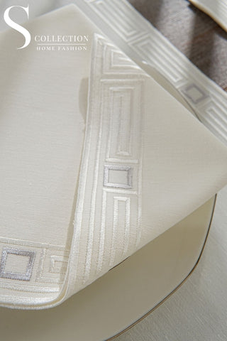 Tuscan Off White & Silver Embroidered Placemat Set, 24 Pieces for 6