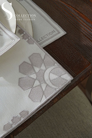 Ramadan Dome Silver Embroidered Placemat Set, 24 Pieces for 6