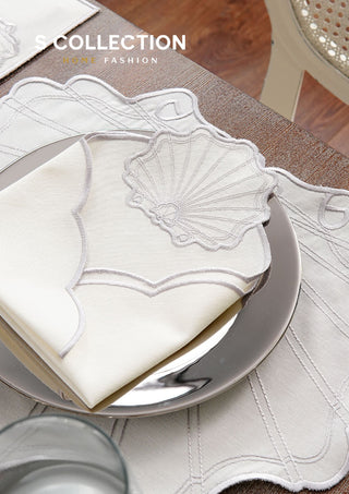 Marine Silver Embroidered Placemat Set, 24 Pieces for 6
