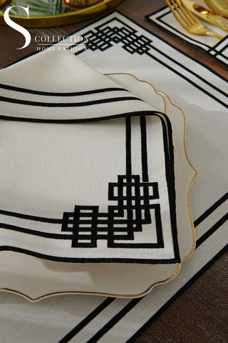 Pyramid Black Embroidered Placemat Set, 24 Pieces for 6