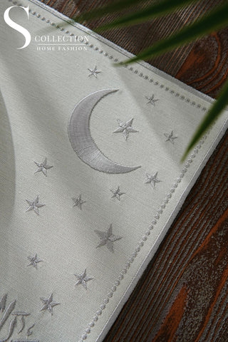 Ramadan Glamorous Silver Embroidered Placemat Set, 24 Pieces for 6