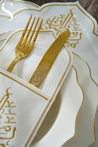 Ramadan Najma Gold Embroidered Full Placemat Set, 26 Pieces for 6
