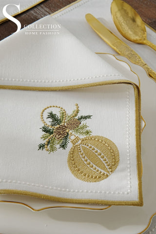 Christmas Jingle Bells Multi-Colour Embroidered Placemat Set, 6 Pieces for 2