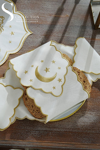 Ramadan Stellar Serenity Gold Embroidered Full Placemat Set, 26 Pieces for 6