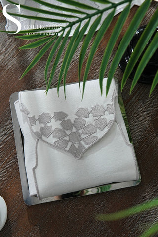 Ramadan Dome Silver Embroidered Full Placemat Set, 26 Pieces for 6