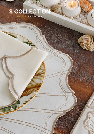 Marine Cappuccino Embroidered Placemat Set, 24 Pieces for 6