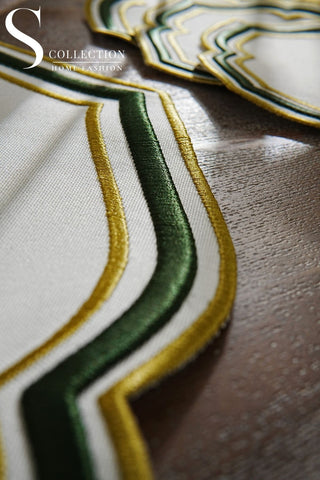 Moonrise Olive Green Embroidered Placemat Set, 24 Pieces for 6