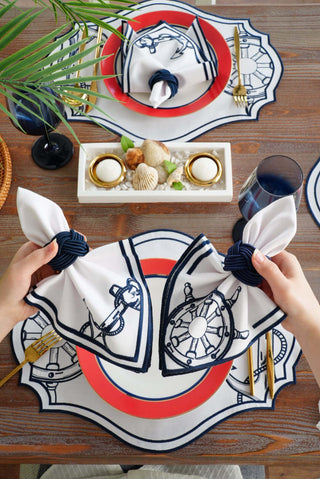 Mariner Navy Embroidered Placemat Set, 18 Pieces for 6
