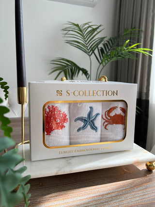 Sea Life Design Gift Towel Set - Colorful Embroidered