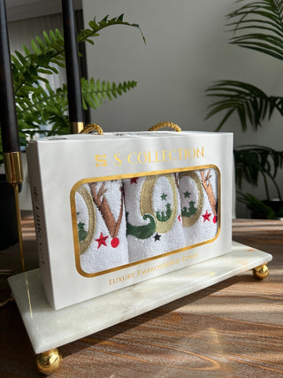 Christmas Love Design Gift Towel Set - Colourful Embroidered
