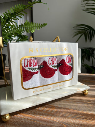 Christmas Bird Design Gift Towel Set - Colourful Embroidered