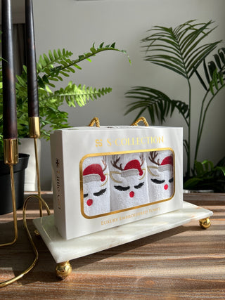 Christmas Deer Design Gift Towel Set - Colourful Embroidered