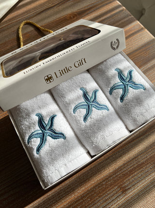Starfish Design Gift Towel Set - Colourful Embroidered