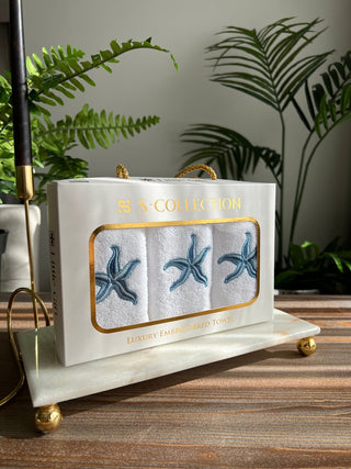 Starfish Design Gift Towel Set - Colourful Embroidered