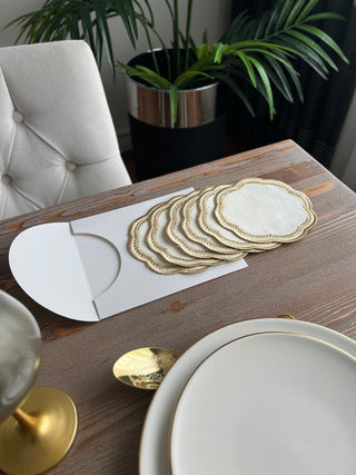 Leafy Allure Design Cocktail Napkin - Waterproof Fabric - Gold Embroidered