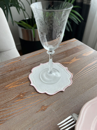 Elise Design Cocktail Napkin - Waterproof Fabric - Pink Embroidered