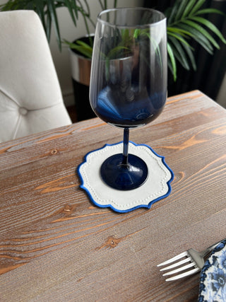 Elise Design Cocktail Napkin - Waterproof Fabric - Navy Blue Embroidered