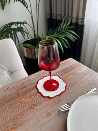 Elise Design Cocktail Napkin - Waterproof Fabric - Red Embroidered