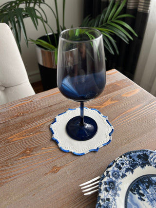 Zebra Design Cocktail Napkin - Waterproof Fabric - Navy Blue Embroidered