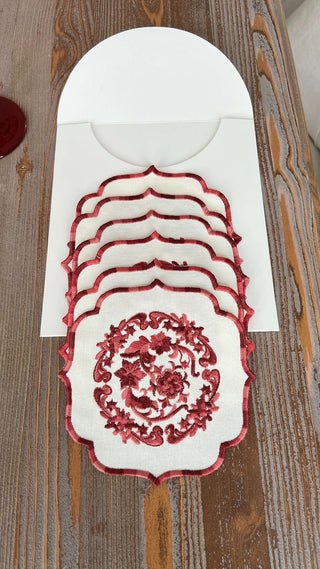 Bouquet Design Cocktail Napkin - Waterproof Fabric - Burgundy Embroidered – S COLLECTION – image 3