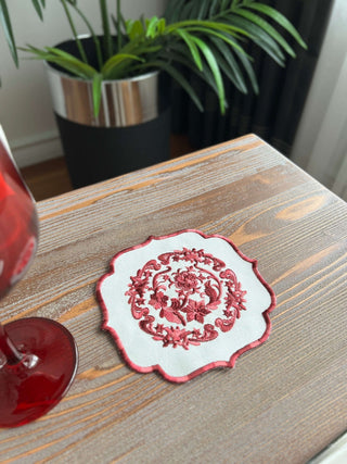 Bouquet Design Cocktail Napkin - Waterproof Fabric - Burgundy Embroidered – S COLLECTION – image 5
