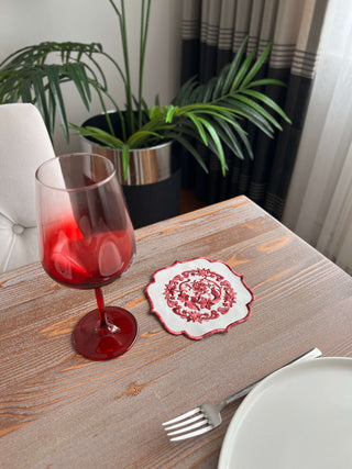 Bouquet Design Cocktail Napkin - Waterproof Fabric - Burgundy Embroidered – S COLLECTION – image 6