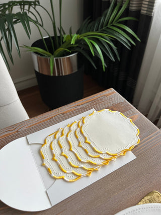 Zebra Design Cocktail Napkin - Waterproof Fabric - Yellow Embroidered