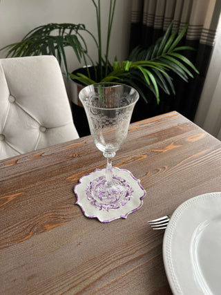 Bouquet Design Cocktail Napkin - Waterproof Fabric - Purple Embroidered