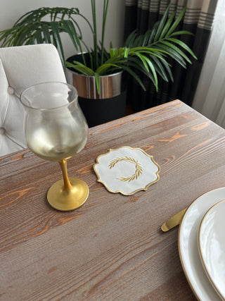 Laurel Wreath Design Cocktail Napkin - Waterproof Fabric - Gold Embroidered
