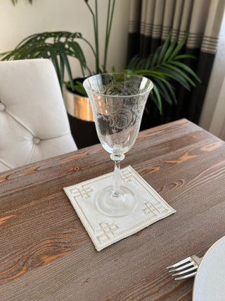 Classy Design Cocktail Napkin - Waterproof Fabric - Shine Silver Embroidered
