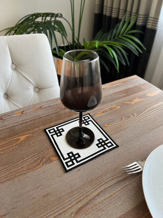 Classy Design Cocktail Napkin - Waterproof Fabric - Black Embroidered