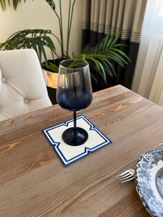 Luxa Design Cocktail Napkin - Waterproof Fabric - Navy Blue Embroidered