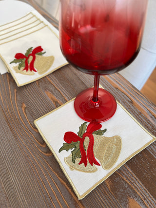 Christmas Design Bells Cocktail Napkin - 6 Persons - Waterproof Fabric