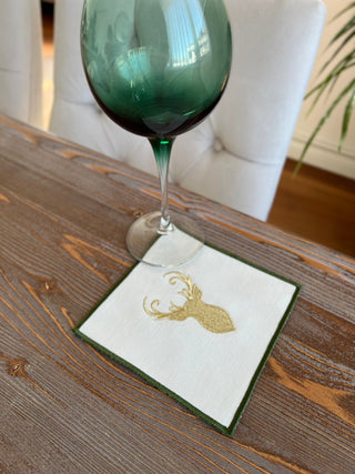 Christmas Design Gold Deer Cocktail Napkin - 6 Persons - Waterproof Fabric