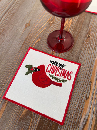 Christmas Design Bird Cocktail Napkin - 6 Persons - Waterproof Fabric