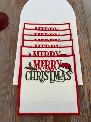 Christmas Design Merry Cocktail Napkin - 6 Persons - Waterproof Fabric