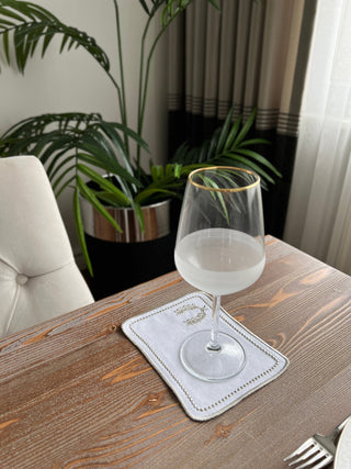 Laurel Wreath Square Design Cocktail Napkin - Waterproof Fabric - Dark Grey Embroidered