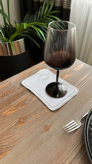 Laurel Wreath Square Design Cocktail Napkin - Waterproof Fabric - Light Grey Embroidered