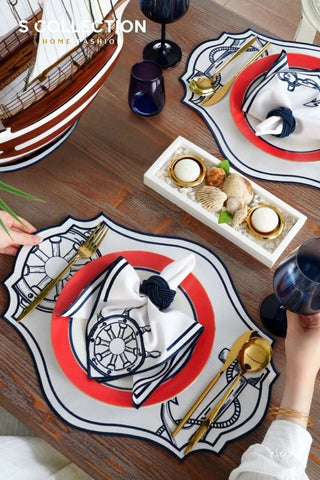 Mariner Navy Embroidered Placemat Set, 18 Pieces for 6